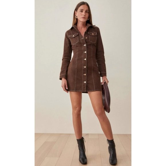 Reformation Dresses & Skirts - REFORMATION JEANS Brown Denim 'Newman' Mini Dress